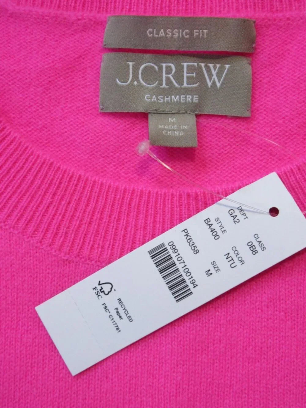 NWT J.Crew BA400 Cashmere Classic-fit Crewneck Sweater in Neon Tulip Pink M